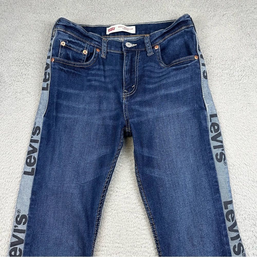 Levis 502 Jeans Womens 16 Regular Blue  Tapered Leg Stipe Logo Denim Prep 28x29* - Picture 2 of 16